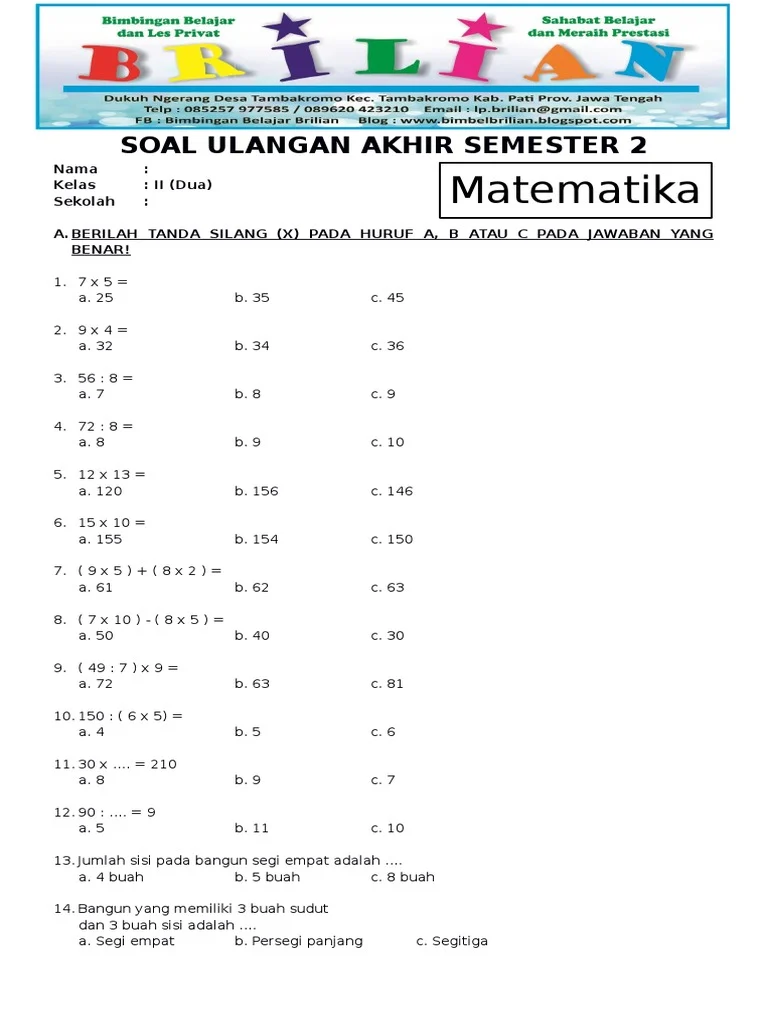 Akhirnya Terbongkar! Kumpulan Contoh Soal Matematika Kelas 2 SD Semester 2 2026 yang Wajib Dikuasai Akhirnya Terbongkar! Kumpulan Contoh Soal Matematika Kelas 2 SD Semester 2 2026 yang Wajib Dikuasai