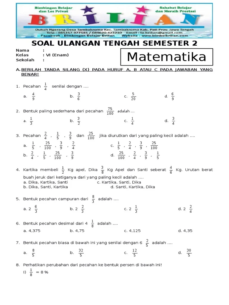 Ini Dia Kumpulan Soal Soal Matematika Kelas 6 Semester 2 2026 yang Wajib Kamu Coba!