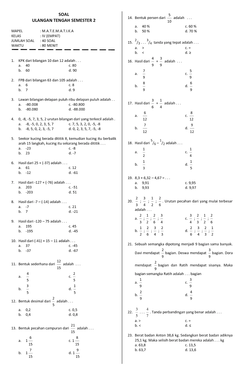 Latihan Soal Matematika Kelas 4 Dalchaebi Latihan Soal Matematika Kelas 4 Dalchaebi