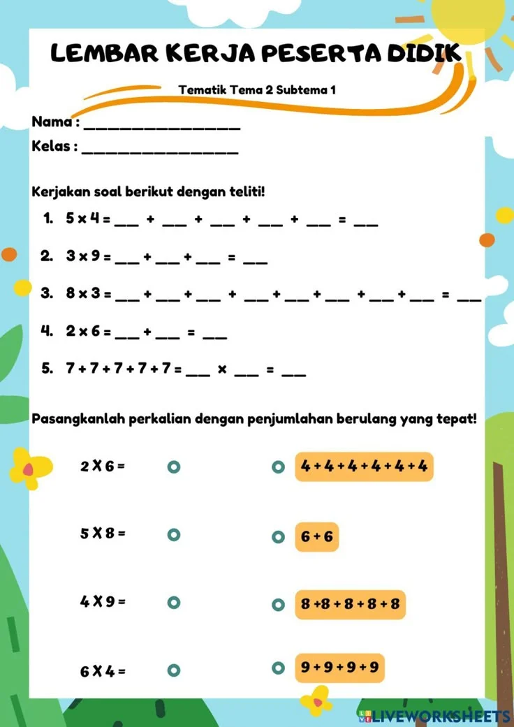 Perkalian Dasar Kelas II worksheet Easy math activities Preschool