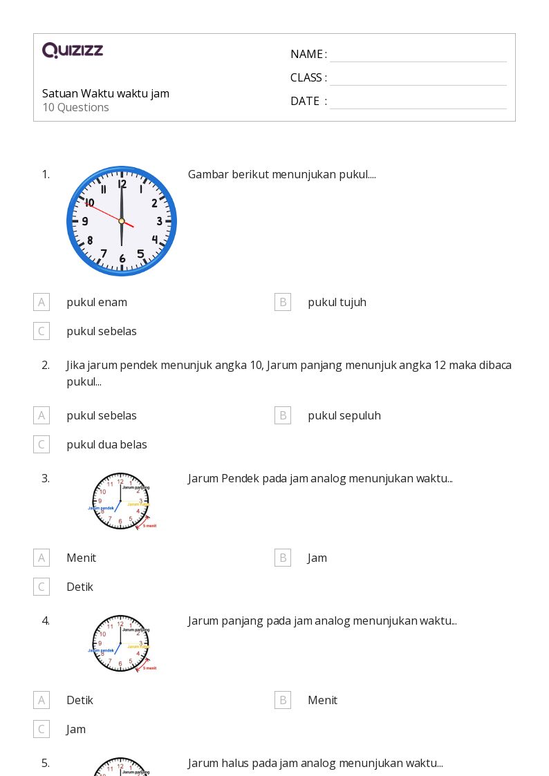 50 lembar kerja Waktu untuk Kelas 2 di Quizizz Gratis Dapat Dicetak