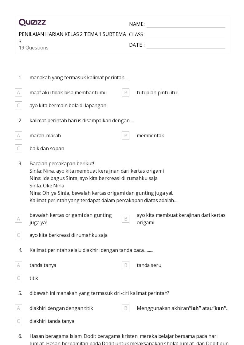 8 Soal Kelas 2 Tema 1 Sub Tema 3 yang Inspiratif dan Bikin Semangat Belajar